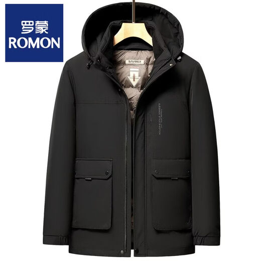 ROMON Men's Down Jacket Winter New Style Removable Liner Jacket Hooded Thickened Middle-aged Warm Dad Winter Clothes HSYR-6988 Black 5XL 200 Suitable for 195-210Jin Jin is equal to 0.5 kg