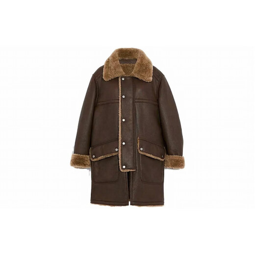 COACH solid color lapel single-breasted fur one-piece leather jacket men's navy blue S