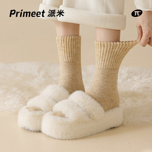 Pami socks women's autumn and winter thickened velvet warm mid-calf socks white winter 2025 new women's confinement socks cotton thermal socks set A - pack 3 pairs one size fits all (suitable for sizes 36-39)