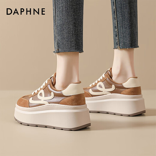DAPHNE Daphne thick-soled plus velvet sneakers for women winter new retro all-match heightening sports and leisure platform shoes for women camel plus velvet heel height 6.5cm 38 (240mm) standard size