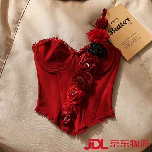 Ao Yan Lai Hot Girl Red Flower Fishbone Bra Women's Summer Slimming Tube Top Red S