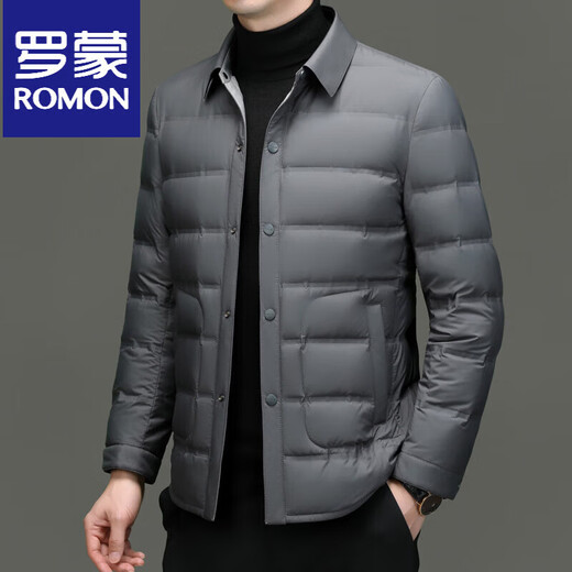 ROMON зимний новый мужской пуховик с лацканами, простая куртка 85, белый утиный пух, легкий деловой мужской большой товар, серый M 170/