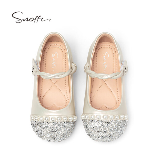 Snaffy Children's Crystal Shoes Girls Little Fragrance Princess Shoes 2026 Spring and Autumn New Baby Girl Shiny Leather Shoes Pearlescent White 31