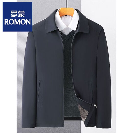 ROMON Dad Winter Jacket Middle-aged Men's Velvet Thickened Lapel Jacket Grandpa Winter Middle-aged and Elderly Men's Cotton Clothes Navy Velvet Thickened M 170 105Jin Jin is equal to 0.5 kg within