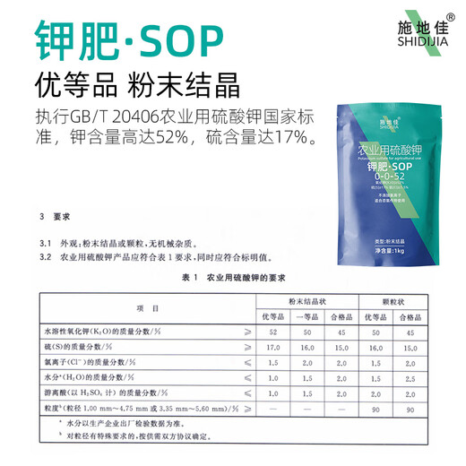 Shidijia Potassium Fertilizer Foliar Fertilizer Agricultural Potassium Sulfate for Expanding, Coloring and Sweetening Vegetables Fully Water-Soluble Large Elements Water-soluble Fertilizer Potassium Fertilizer 1kg*30 Bags 2 Boxes