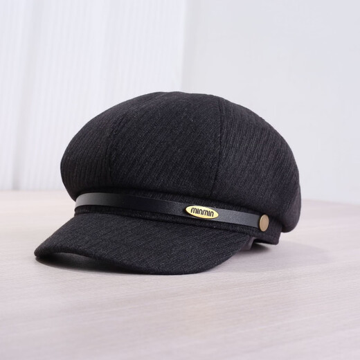 CTRLEND British retro octagonal beret women's autumn and winter face-showing small versatile duck hat winter warm painter newsboy hat black