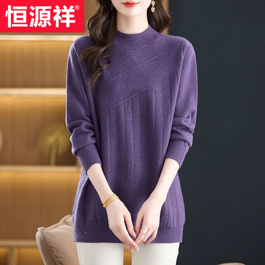 Hengyuanxiang foreign style mother autumn and winter new half turtleneck knitted sweater for middle-aged women loose large size flesh-covering mid-length bottoming shirt black 2XL