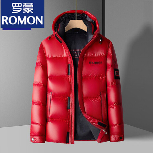 ROMON Men's New Winter Red Hooded Down Jacket Thickened Warm New Year's Eve Festive Jacket Men's Trendy Red (Mid-Length) M 170 (100-120 Jin Jin equals 0.5 kg)