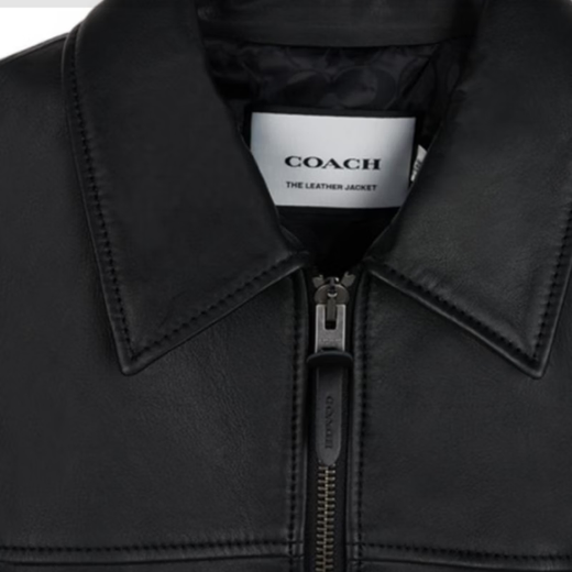 COACH FW24 Solid Color Point Collar Zipper Long Sleeve Leather Jacket Men's Black Black S