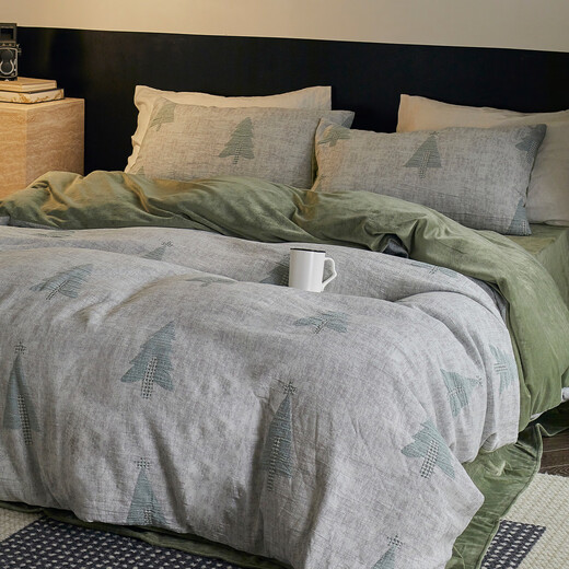 Fantasy one side cotton and one side velvet丨cotton and plush plush warm bedding Three-dimensional Christmas tree camel plus velvet SF bed sheet 1.8m/2.0m bed sheet four-piece set丨Applicable to 22