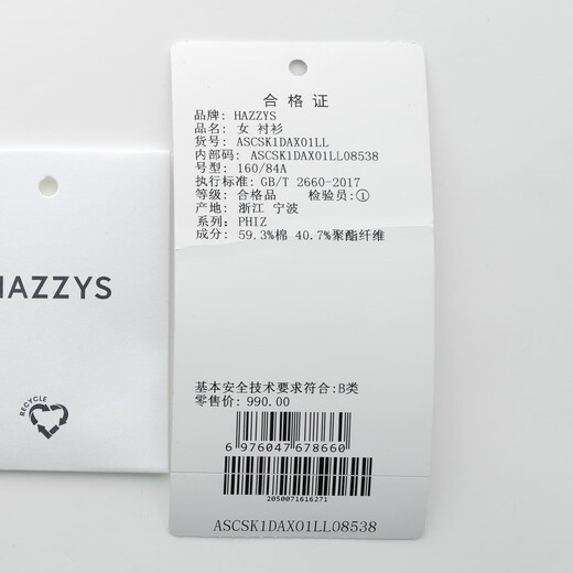 HAZZYS Women's Clothing Spring Women's PHIZ Series Commuting Loose Plain Long-Sleeved Shirt Women ASCSK1DAX01