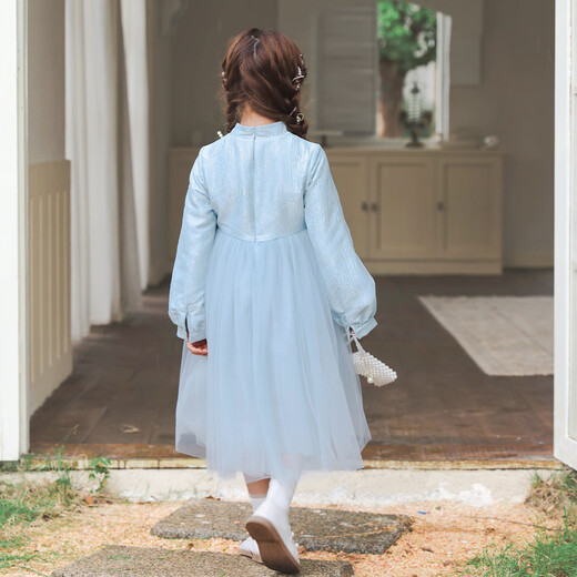 Huatian Cai's new Chinese style girls' autumn dress spring and autumn girls' jacquard mesh skirt medium and large children's fashionable autumn princess dress