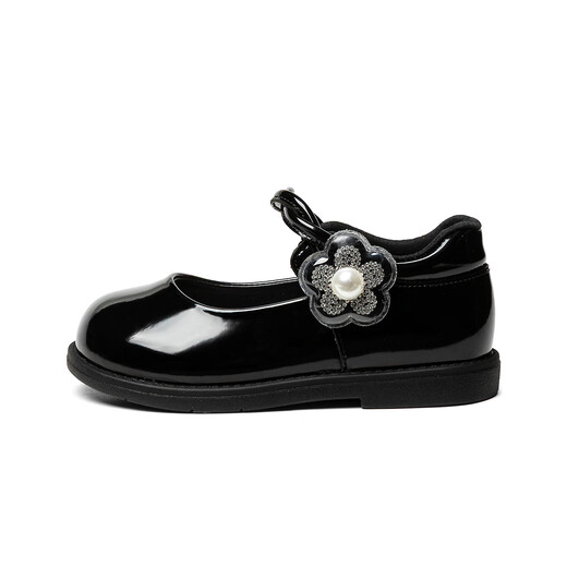 Snafy girls leather shoes spring new 2026 little girl princess shoes children's soft sole non-slip baby single shoes Iris black 23 feet length 14.4cm