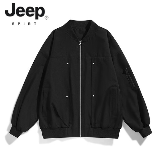 JEEP SPIRIT Chaqueta bomber retro americana para hombre, nuevo diseño de calle, ropa de trabajo holgada y bonita, uniforme de béisbol negro J339 M