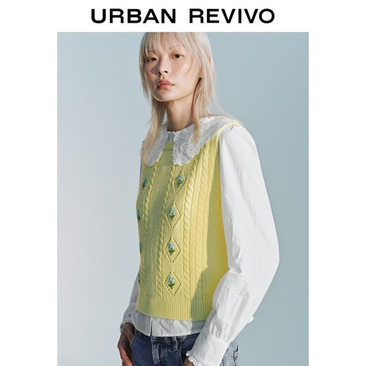 UR2026 Spring New Women's Casual Flower Jacquard Hollow Textured Vest Sweater UYL960018 Light Yellow XL