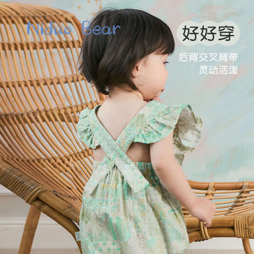 Nido Bear's new summer baby onesie with fart cover for baby girl pure cotton crawling suit triangle suit cute forest trip 73cm