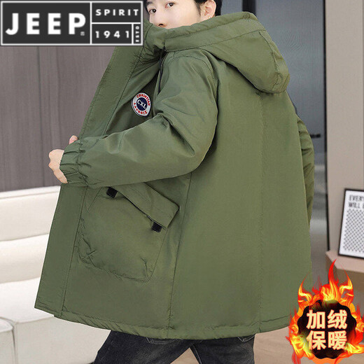 JEEP SPIRIT autumn and winter velvet windbreaker jacket men's high school cotton mid-length thickened jacket parka black 2801 XL 115-140Jin Jin is equal to about 0.5 kg