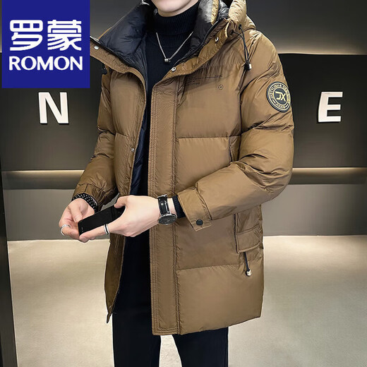 ROMON пуховик мужская зимняя куртка 2025 новый стиль средней длины с капюшоном высокого класса красивое теплое утолщенное зимнее пальто для мужчин черный M