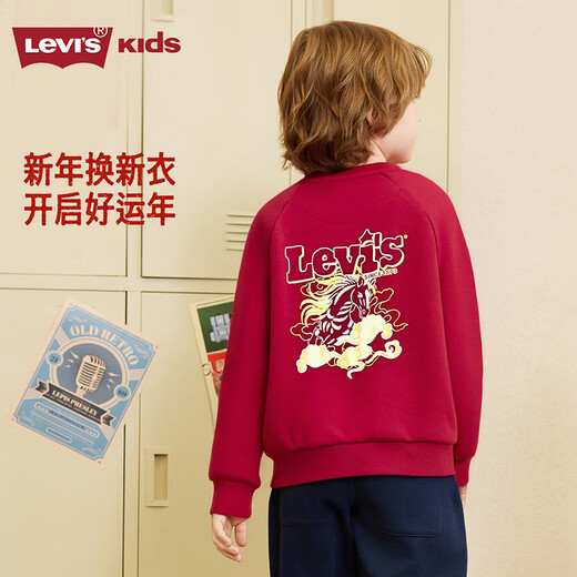 Levi s Levis Boys New Year Sweater Pure Cotton New Year Clothes 2025 Winter New Soft and Comfortable Children's Red Clothes Chili Red 140/68 Recommended Height 128-140cm