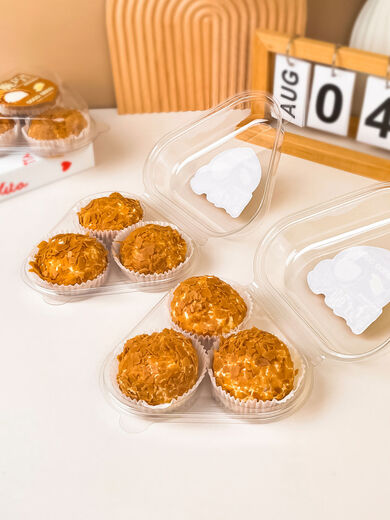 Transparent three-piece crispy puff packaging box Snow Mei Niang box meat floss and shellfish box small dessert packaging box 3 pieces 4 pieces 4 pieces transparent box 200 sets