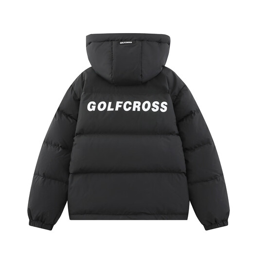 GOLFCROSS90 white duck down simple letter printed loose warm hooded down jacket jacket for men and women, black XL