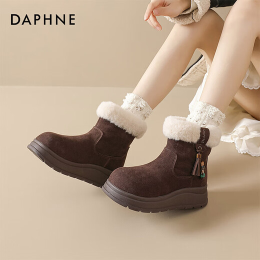 DAPHNE Daphne snow boots women's boots new women's boots thick sole plus velvet warm short boots cotton boots brown plus velvet heel height 5cm 35 (225mm) standard size