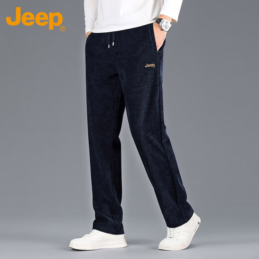 JEEP Jeep pants men's thickened corduroy autumn and winter loose straight casual pants men's sports pants sapphire blue XL