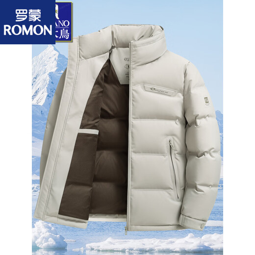 罗蒙（ROMON）男士羽绒服短款2025冬季新款鹅绒保暖外套立领爸爸冬装上衣 875-灰绿 轻盈保暖-时尚立领 M 170 【90-120斤】