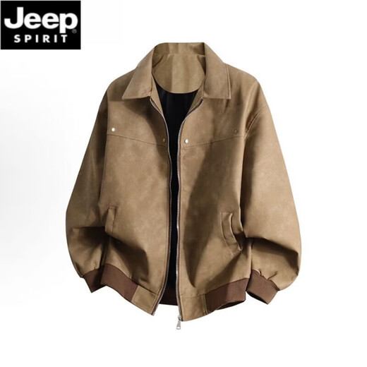 JEEP SPIRIT Jeep leather jacket men's spring and autumn American retro jacket couple coat women's wasteland style winter velvet top ins Free a bag of sachet - dark gray XL 130-150Jin Jin is equal to 0.5 kg