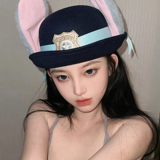 Ji Mi Judy Hat Rabbit Bowler Hat Zootopia Police Officer Judy Hat Children's Adult Headband Headwear Hat Judy Hat Adult Version (57cm) Adjustable