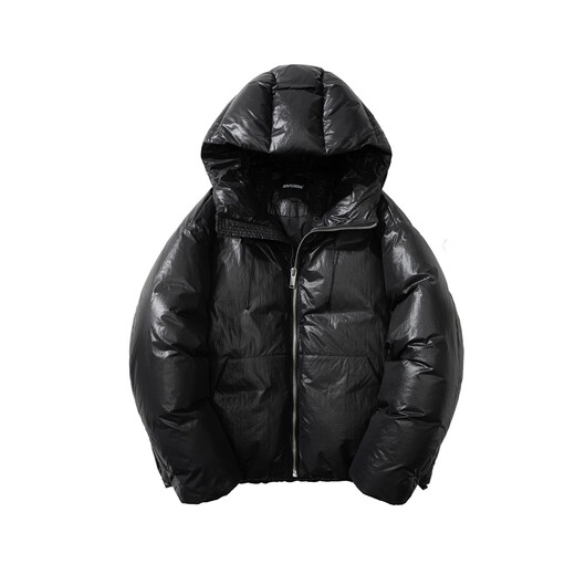 GOLFCROSS 90 velvet pleated glossy letter print strappy thickened hooded down jacket for men and women, black XL