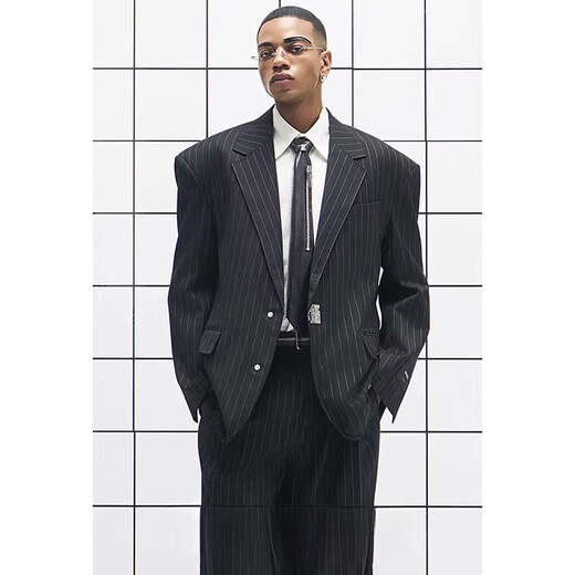 CHEVALPES国际一线品牌大廓形羊毛混纺条纹精裁西装套西套装全性别 西裤 XL 3码