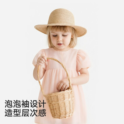 British haute couture series children's skirt summer new pink princess skirt baby girl short-sleeved dress pink 120 cm