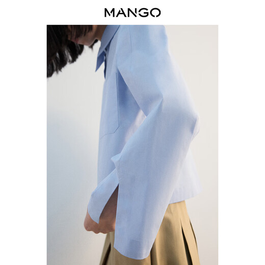 MANGO women's shirt 2026 spring new cotton shirt straight short versatile blue shirt light blue M