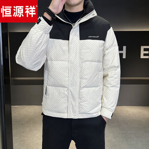 Hengyuanxiang down jacket new winter clothing men's thin and warm trendy brand high-end handsome stand-up collar thickened youth men's jacket black L