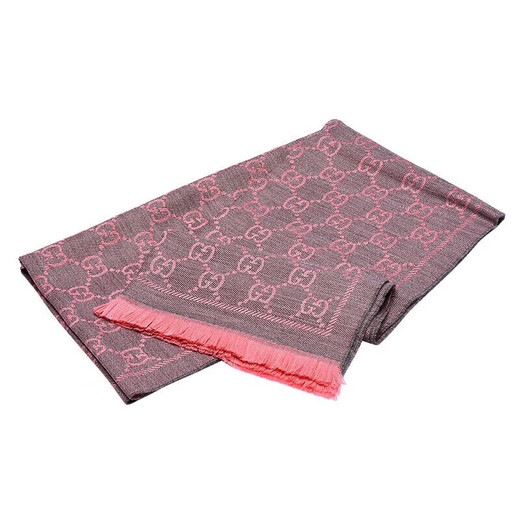Gucci (GUCCI) Fashion Women's GG Jacquard Scarf Double G Wool Tassel Shawl Knitted Scarf New Year's Gift Pink Gray 133483(1272) One Size Size 180*48cm
