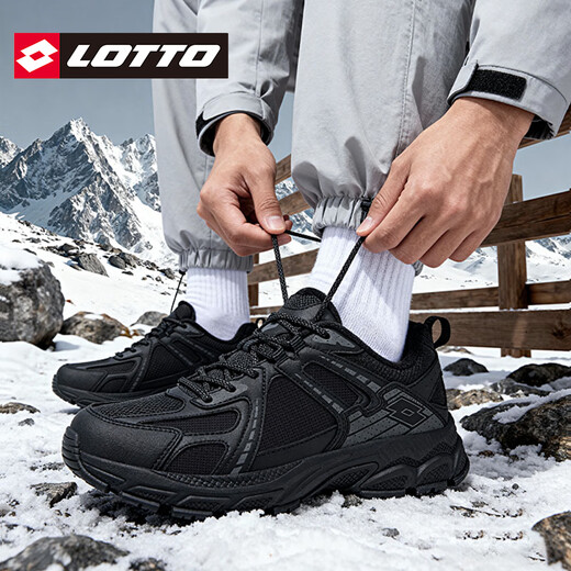 Lotto Lotto Men's Leather Waterproof and Velvet Sports Shoes 2025 Autumn and Winter New Outdoor Non-Slip Hiking Shoes Black (Leather and Velvet) 37