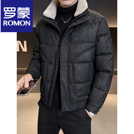 ROMON кожаный пуховик мужской зимний 2025 новый стиль съемный меховой воротник морозостойкая куртка утепленное зимнее пальто коричневого цвета M