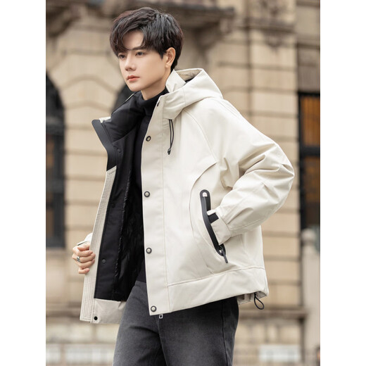 KBXNG Рабочая одежда для экстремального холода на открытом воздухе Пуховик Мужская зимняя модная брендовая красивая утолщенная теплая и морозостойкая куртка с капюшоном Off-White M 125Jin Jin весит 0,5 кг в пределах