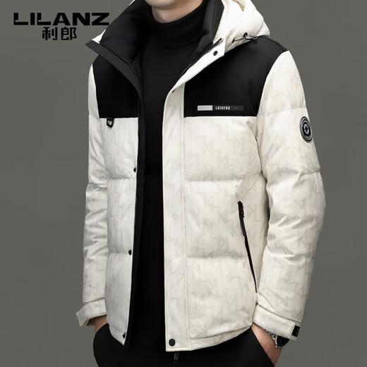 利郎（LILANZ）新款加厚保暖羽绒服男士冬季白鸭绒连帽高端男外套 米白色 M