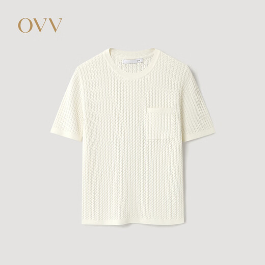 OVV2026 new spring and summer women's silk-cotton blended round neck casual and comfortable short-sleeved sweater ivory white S