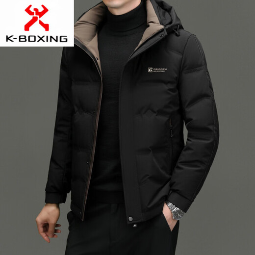 KBXNG Jinba Chaqueta de plumón para Hombres de Mediana Edad de otoño e Invierno, Gorro para Papá, Chaqueta Informal cálida y extraíble para Hombres de Mediana Edad y Ancianos, Negro 3XL 190