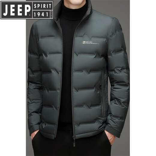JEEP SPIRIT Men's Short Down Jacket Winter New Thin Goose Down Jacket Warm Thickened Men's Jacket Gray Green M 170