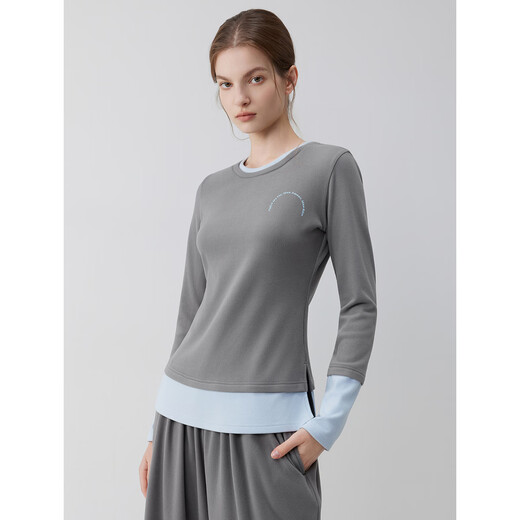 ELLE casual suit women's autumn pajamas German velvet warm can be worn outside blue gray contrast casual home wear new style light gray M