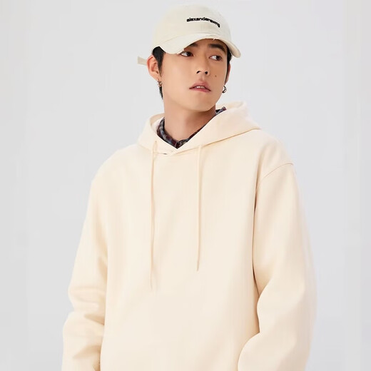 MINISO retro sweatshirt men's hooded spring long-sleeved jacket heavyweight high-weight casual style American handsome men's top white (mt American short crotch winning bid) M /170 (same style for men and women)