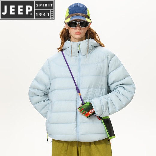 JEEP SPIRIT New National Standard 2025 Winter New Hooded Lightweight Rib Down Jacket Men's Thick Jacket Short Down Jacket Men's and Women's Beige S
