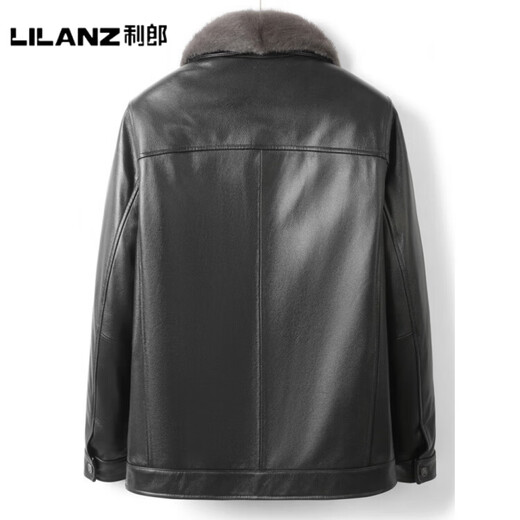 LILANZ official genuine leather jacket for middle-aged and elderly men, short mink fur one-piece top-layer cowhide jacket for father, autumn and winter fur, first-layer cowhide + gray mink collar + mink and mink liner - flagship model 3XL 145-155Jin Jin is equal to 0.5 kg