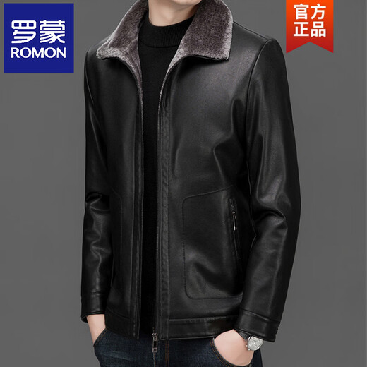 ROMON winter new velvet thickened Haining imitation leather men's fur all-in-one leather jacket black XL 180/92A
