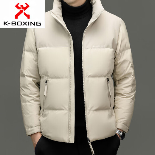 KBXNG劲霸2025冬季新款羽绒服男装加厚保暖商务纯色简约短款百搭潮流外 米白色 L 175