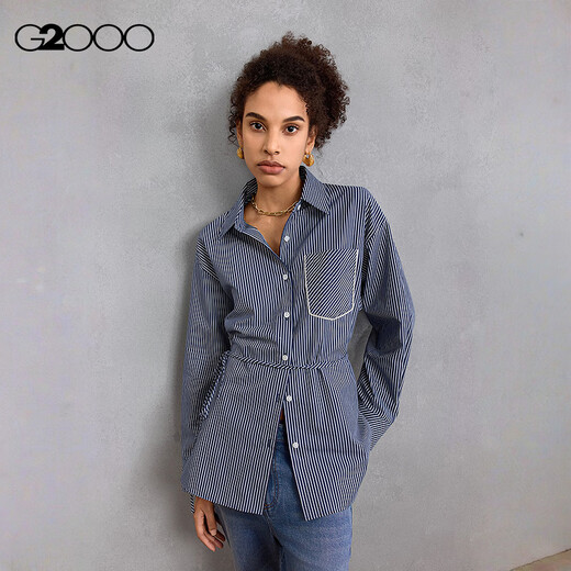 G2000 delivery belt/soft brushed/shopping mall new style women's FW25 pure cotton long-sleeved casual shirt pure cotton-dark navy M